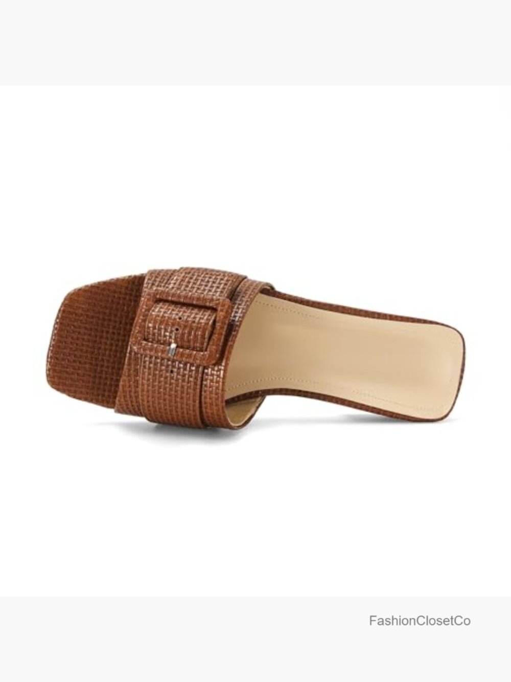 Raffia Woven Slide Sandals Block Heel Square Toe Espadrille Slipper Beach Shoes - Picture 6 of 7